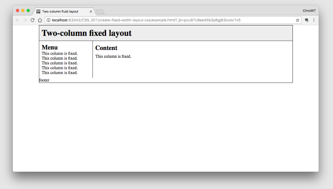 working with a fixed two-column layout