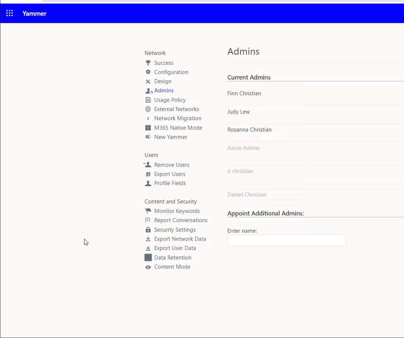 Yammer interface