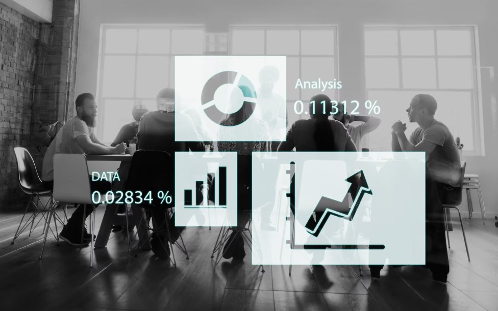 business analytics concept art depicting improvement and development in percentage